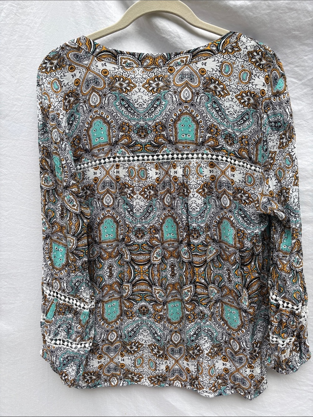 Democracy Paisley Tunic in Teal, Goldenrod, Black & White - Picture 9 of 13